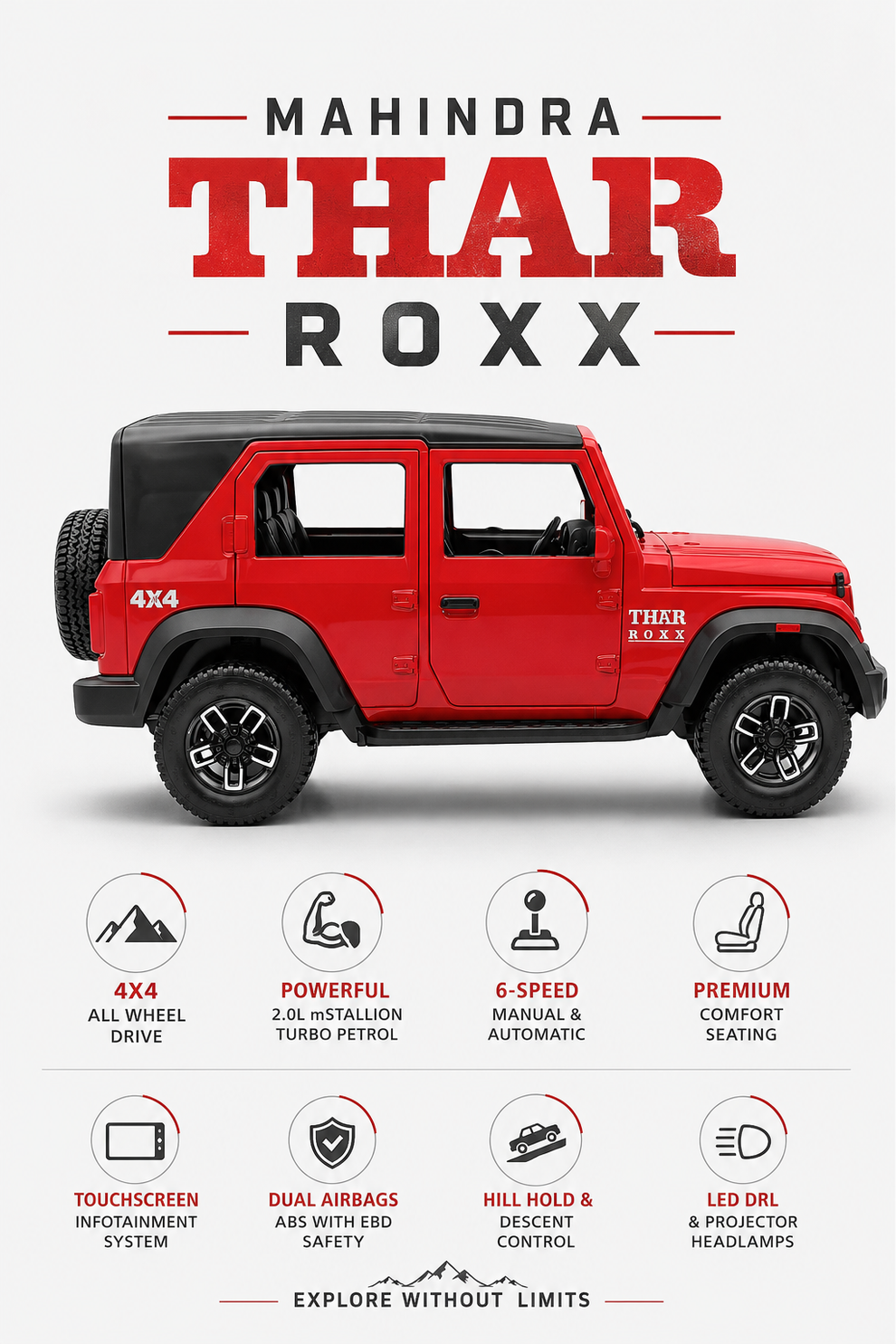 Mahindra Thar ROXX (  RC + Diecast Metal Body )